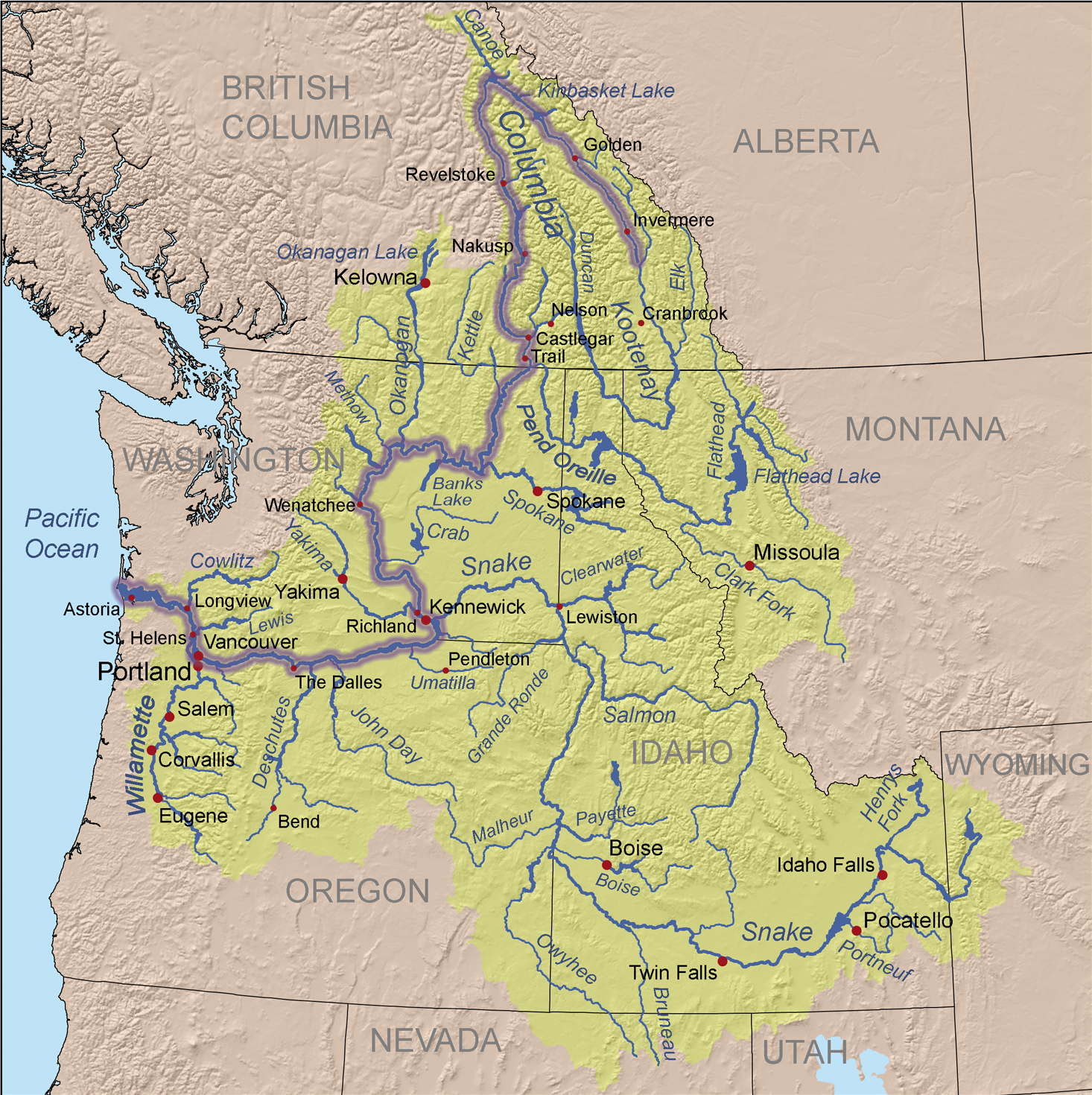 Река Колумбия на карте США